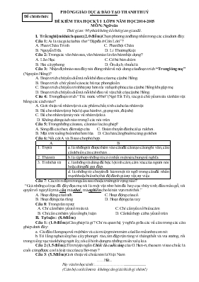 Đề kiểm tra học kỳ I lớp 8 - Năm học 2014 - 2015 môn Ngữ Văn